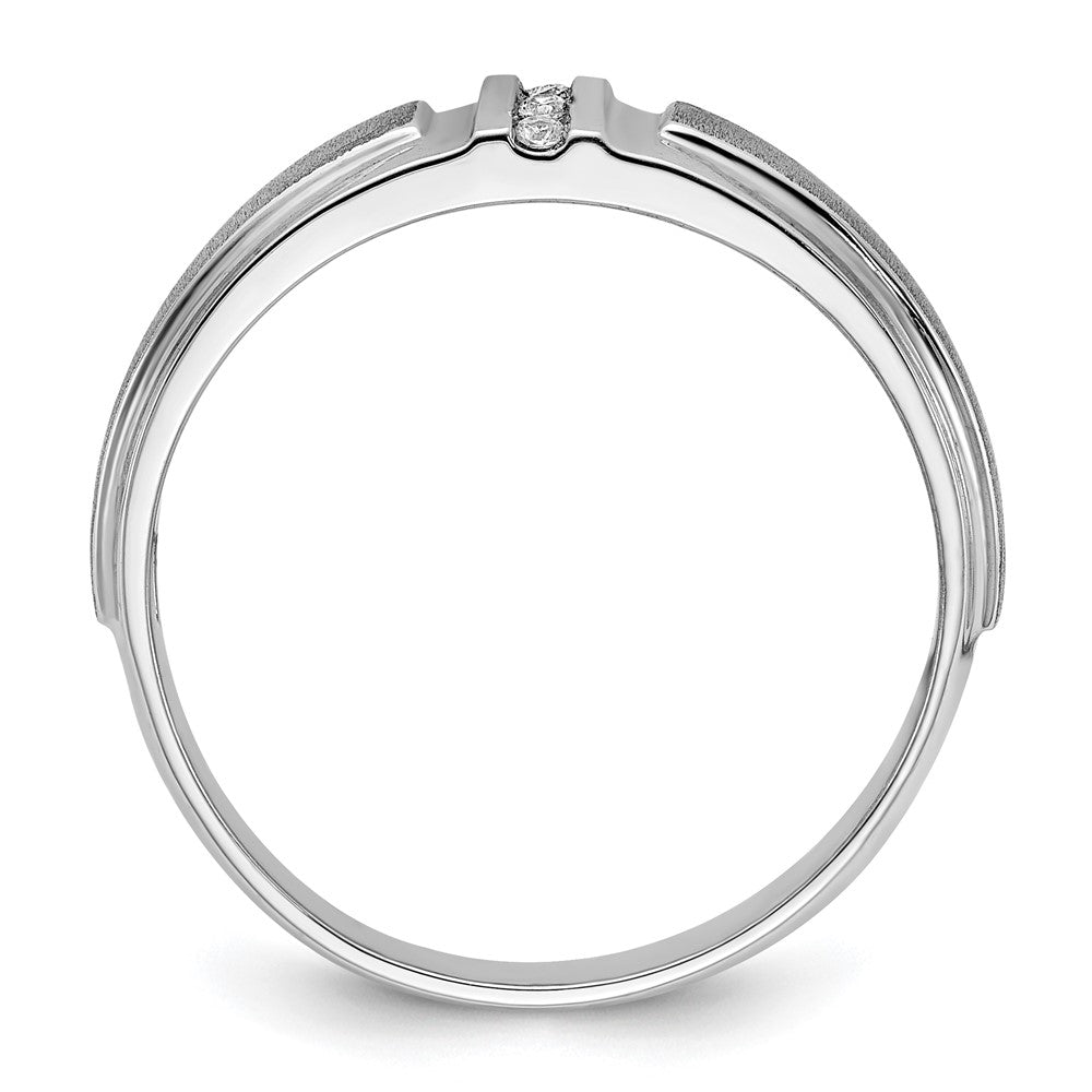 IBGoodman 14k White Gold Men's Polished and Satin 3-Stone 1/20 Carat AA Quality Diamond Ring