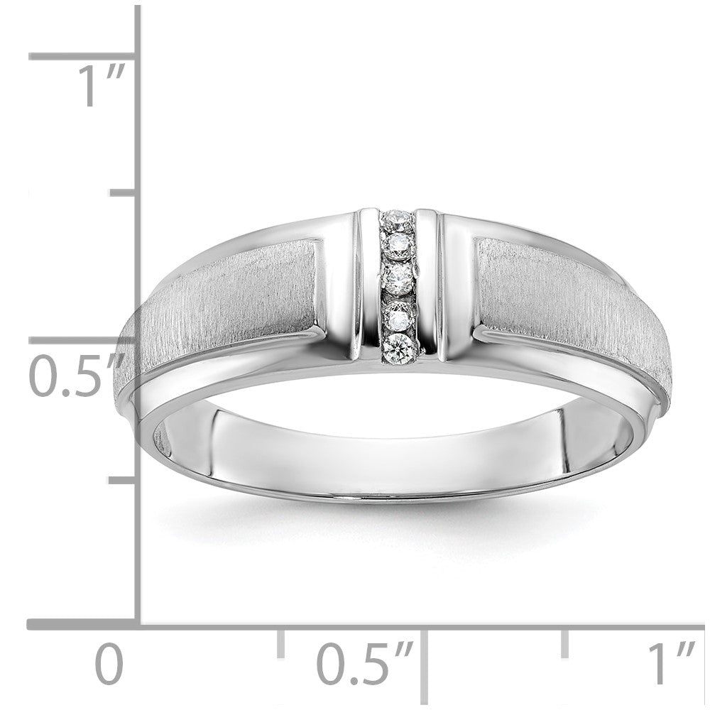 IBGoodman 14k White Gold Men's Polished and Satin 3-Stone 1/20 Carat AA Quality Diamond Ring