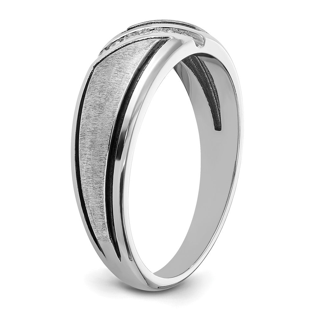 IBGoodman 14k White Gold with Black Rhodium Men's Polished and Satin 1/15 Carat AA Quality Diamond Ring
