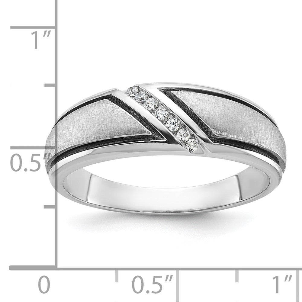 IBGoodman 14k White Gold with Black Rhodium Men's Polished and Satin 1/15 Carat AA Quality Diamond Ring
