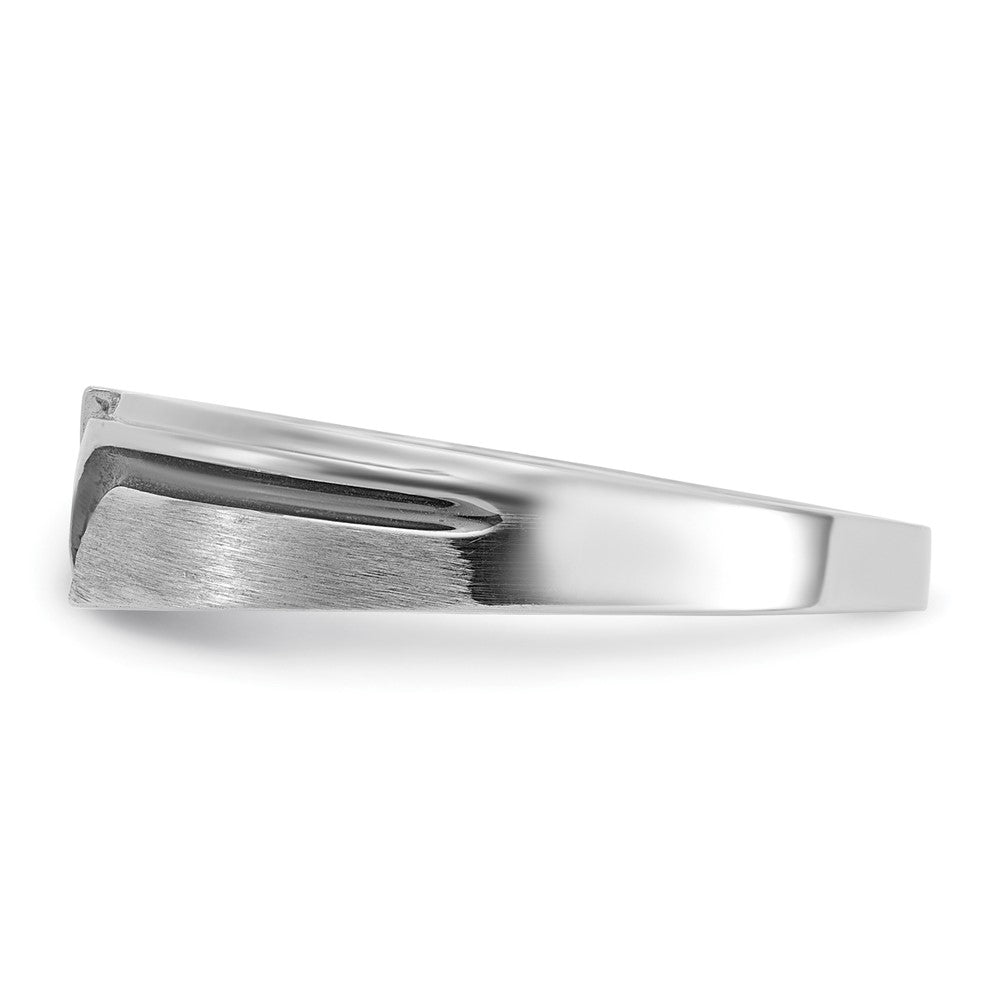 IBGoodman 14k White Gold with Black Rhodium Men's Polished Satin and Grooved 1/8 Carat AA Quality Black and White Diamond Ring