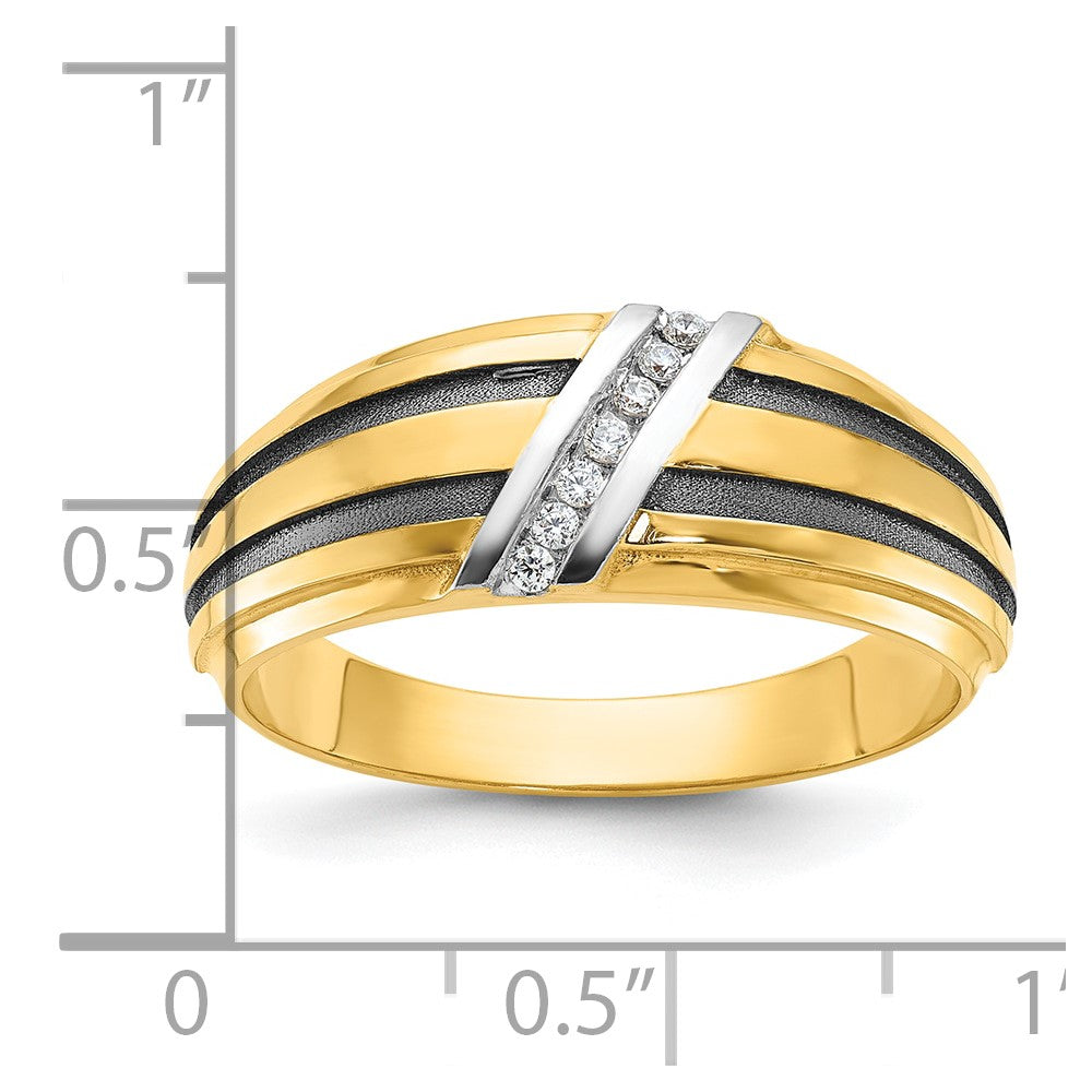 IBGoodman 10k with Black and White Rhodium Men's Polished Satin and Grooved 1/20 Carat A Quality Diamond Ring