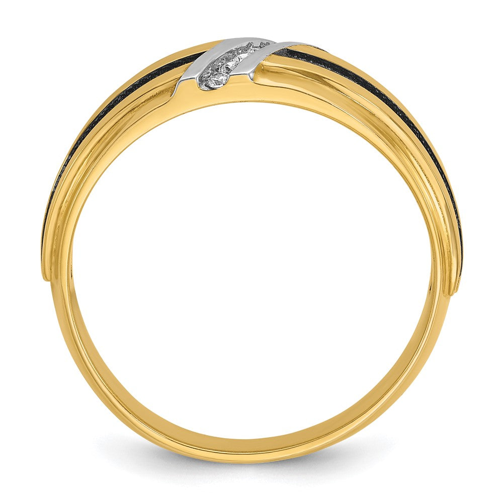IBGoodman 14k with Black and White Rhodium Men's Polished Satin and Grooved 1/20 Carat AA Quality Diamond Ring