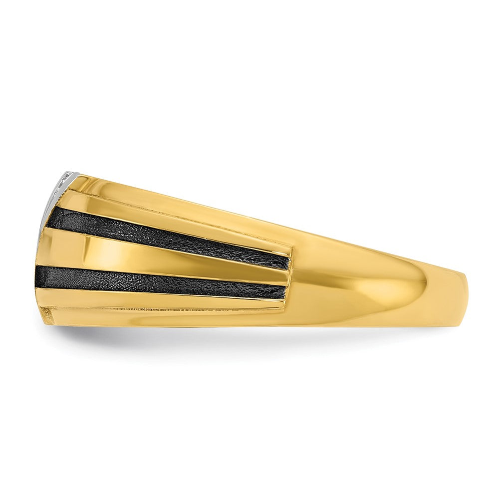IBGoodman 14k with Black and White Rhodium Men's Polished Satin and Grooved 1/20 Carat AA Quality Diamond Ring