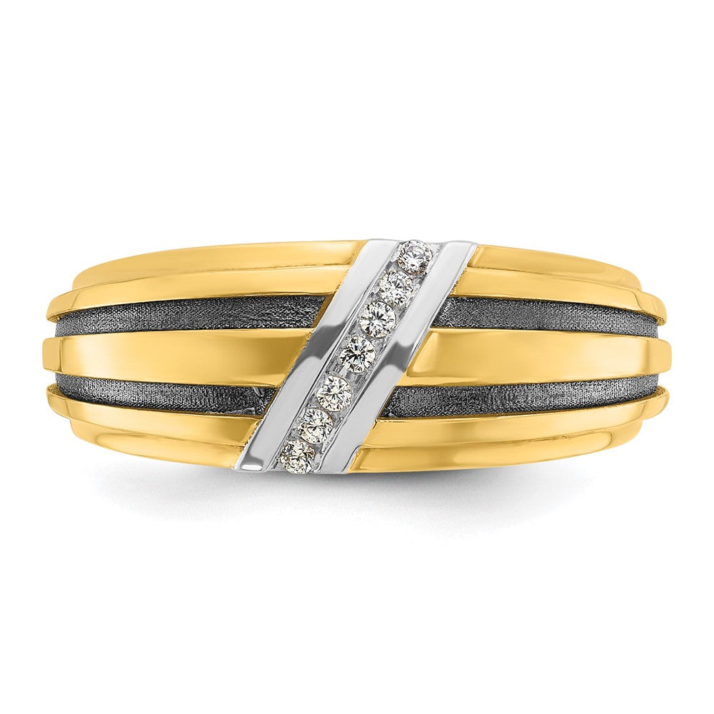 IBGoodman 14k with Black and White Rhodium Men's Polished Satin and Grooved 1/20 Carat AA Quality Diamond Ring