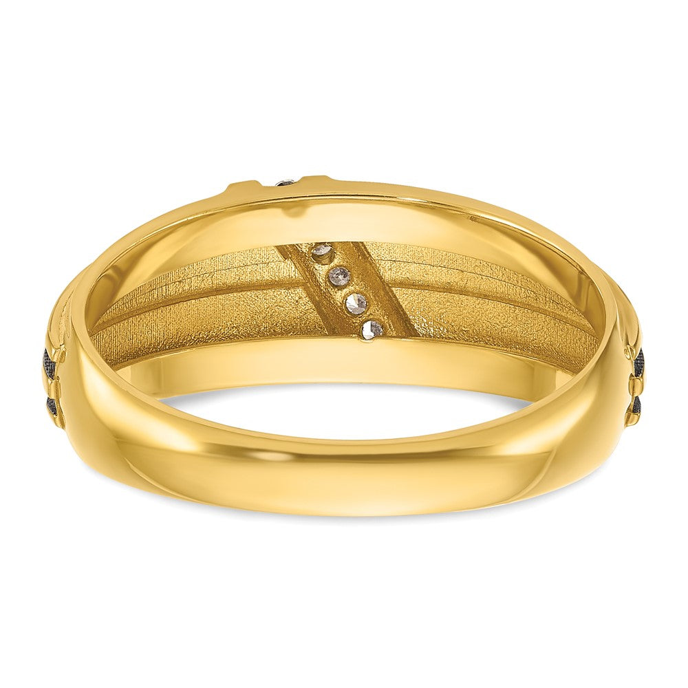 IBGoodman 14k with Black and White Rhodium Men's Polished Satin and Grooved 1/20 Carat AA Quality Diamond Ring
