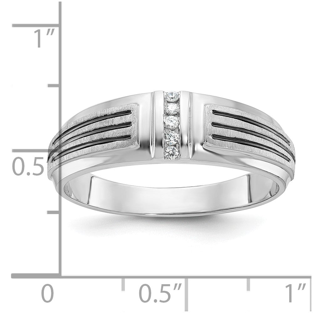 IBGoodman 14k White Gold Polished Satin and Grooved Five Stone Men's Ring Mounting