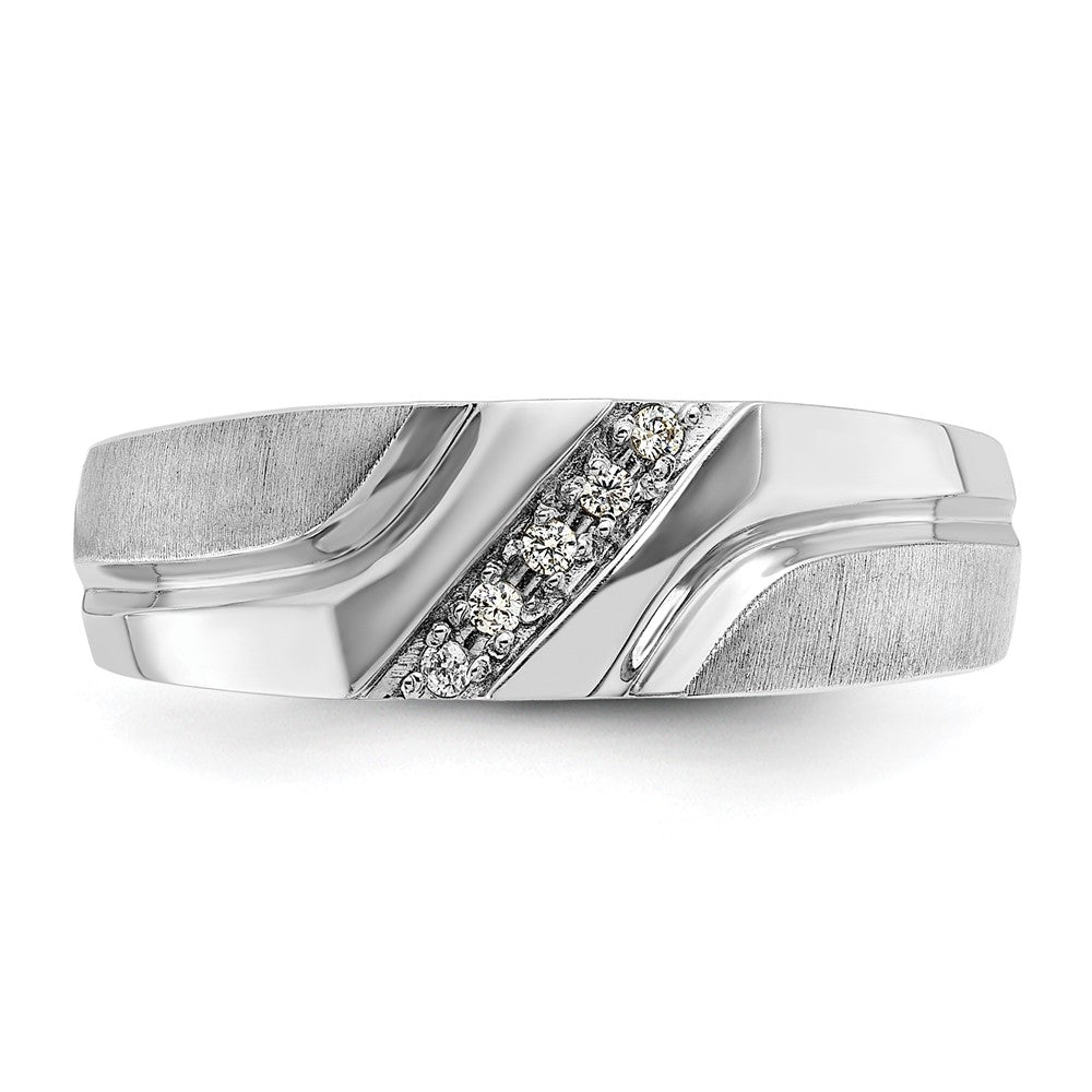 IBGoodman 14k White Gold Men's Polished Satin and Grooved 5-Stone Ring Mounting