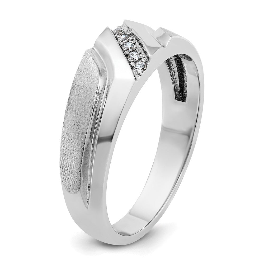 IBGoodman 14k White Gold Men's Polished Satin and Grooved 5-Stone Ring Mounting