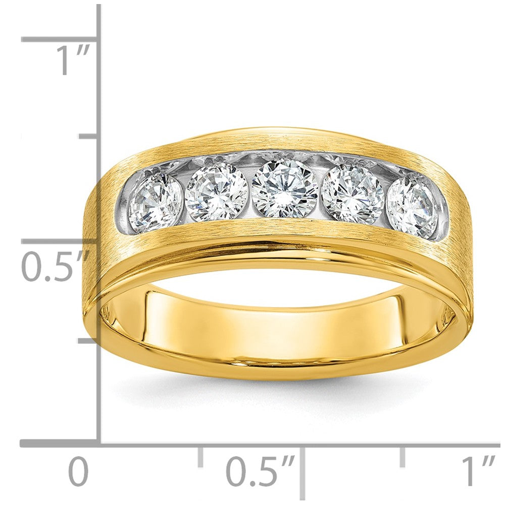 IBGoodman 14k Men's Polished and Brushed 5-Stone 1 Carat AA Quality Diamond Ring