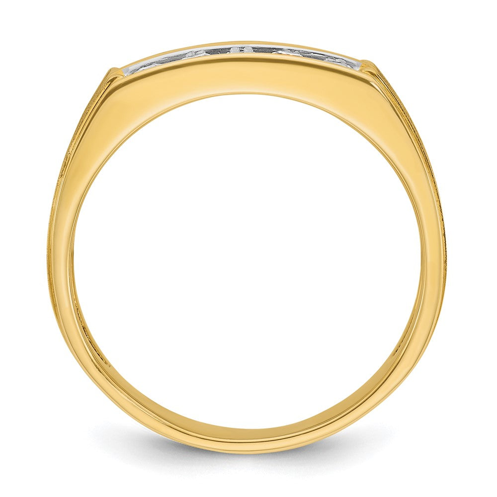 IBGoodman 14k Men's Polished Satin and Grooved 2-Row 5/8 Carat AA Quality Diamond Ring