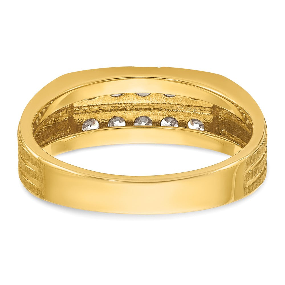 IBGoodman 14k Men's Polished Satin and Grooved 2-Row 5/8 Carat AA Quality Diamond Ring