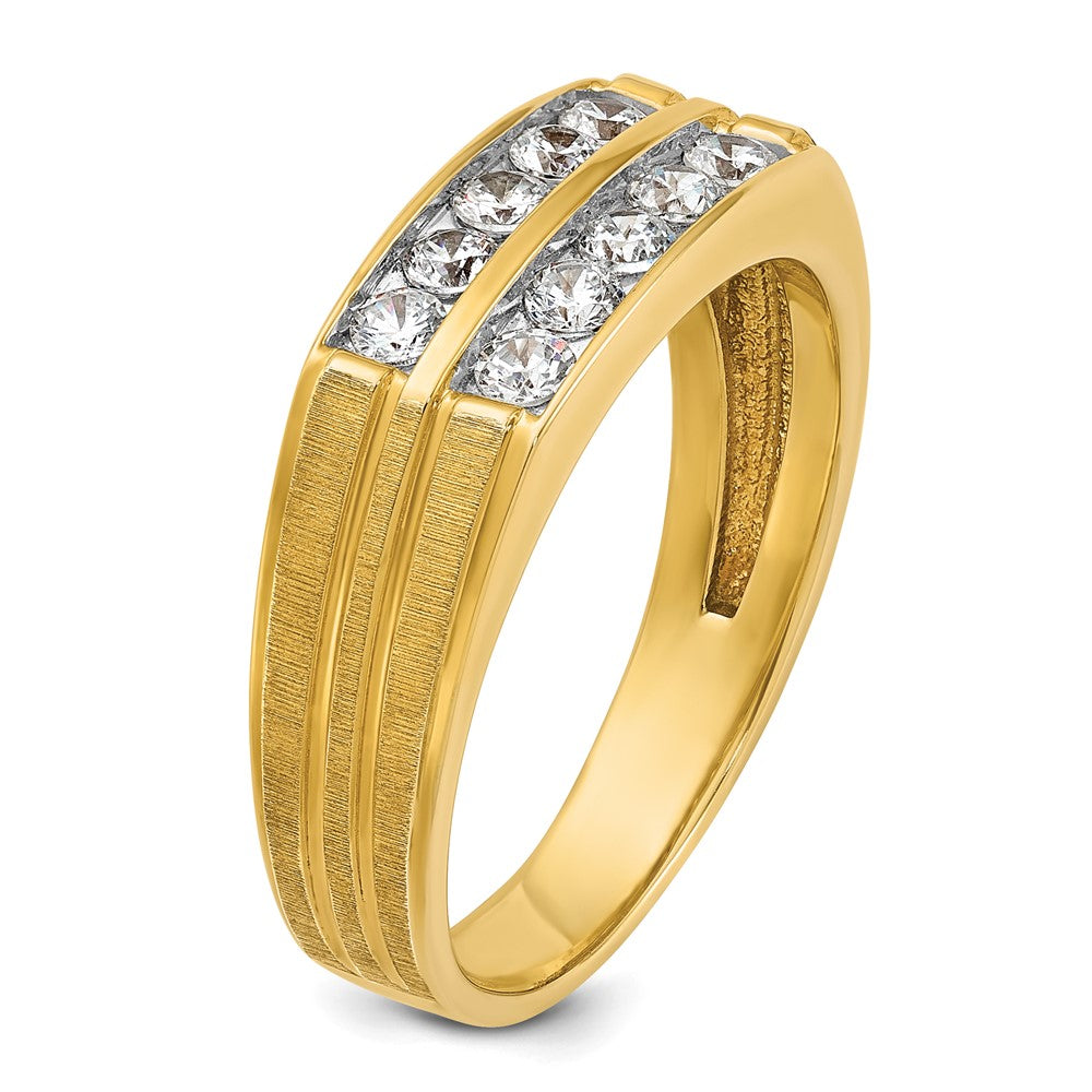 IBGoodman 14k Men's Polished Satin and Grooved 2-Row 5/8 Carat AA Quality Diamond Ring