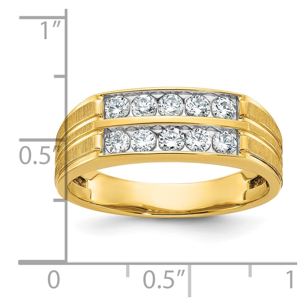 IBGoodman 14k Men's Polished Satin and Grooved 2-Row 5/8 Carat AA Quality Diamond Ring