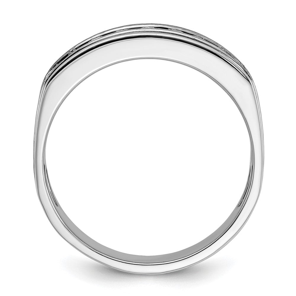 IBGoodman 14k White Gold Men's Polished Brushed and Grooved 9-Stone 1/2 Carat AA Quality Diamond Ring