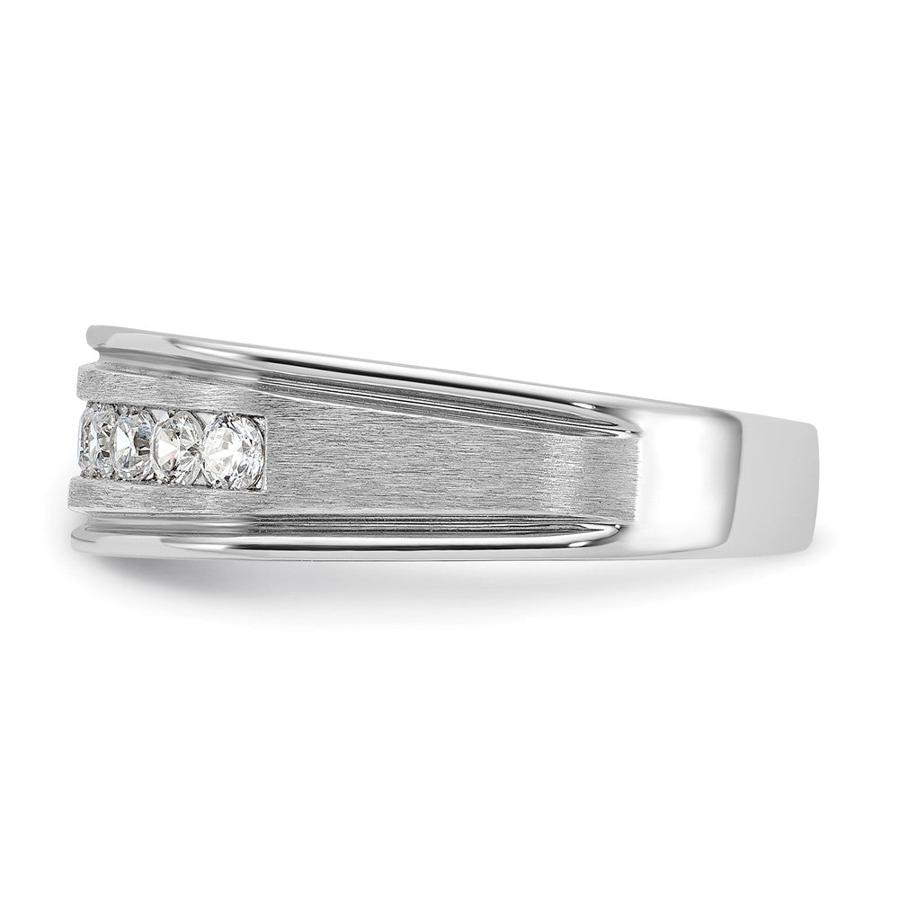 IBGoodman 14k White Gold Men's Polished Brushed and Grooved 9-Stone 1/2 Carat AA Quality Diamond Ring
