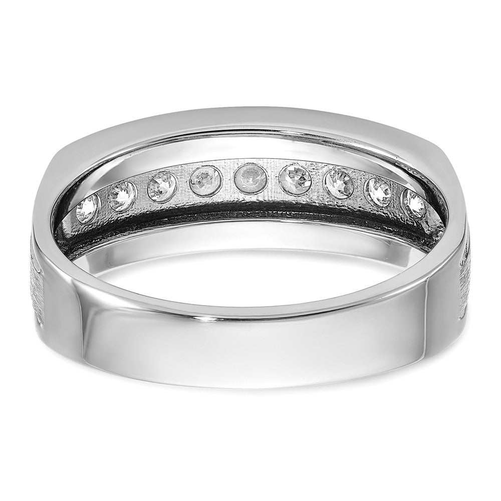 IBGoodman 14k White Gold Men's Polished Brushed and Grooved 9-Stone 1/2 Carat AA Quality Diamond Ring