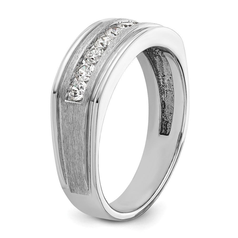 IBGoodman 14k White Gold Men's Polished Brushed and Grooved 9-Stone 1/2 Carat AA Quality Diamond Ring
