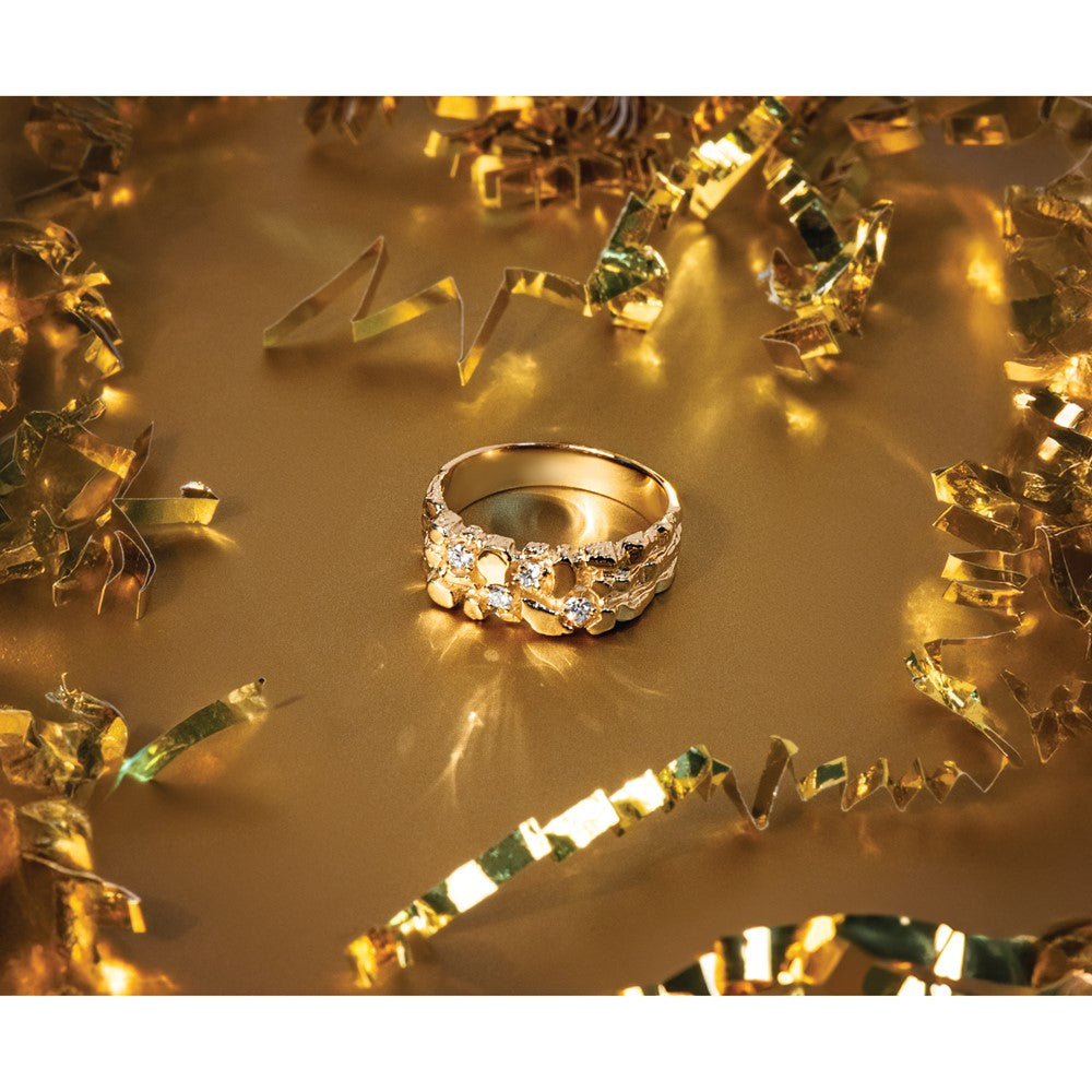 IBGoodman 14k Men's Polished Nugget Texture 1/4 Carat AA Quality Diamond Ring