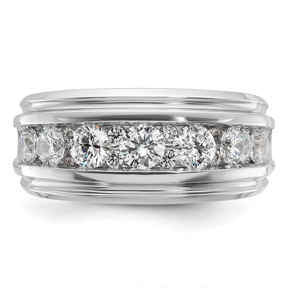 IBGoodman 14k White Gold Men's Polished and Grooved 1 3/4 Carat AA Quality Diamond Ring