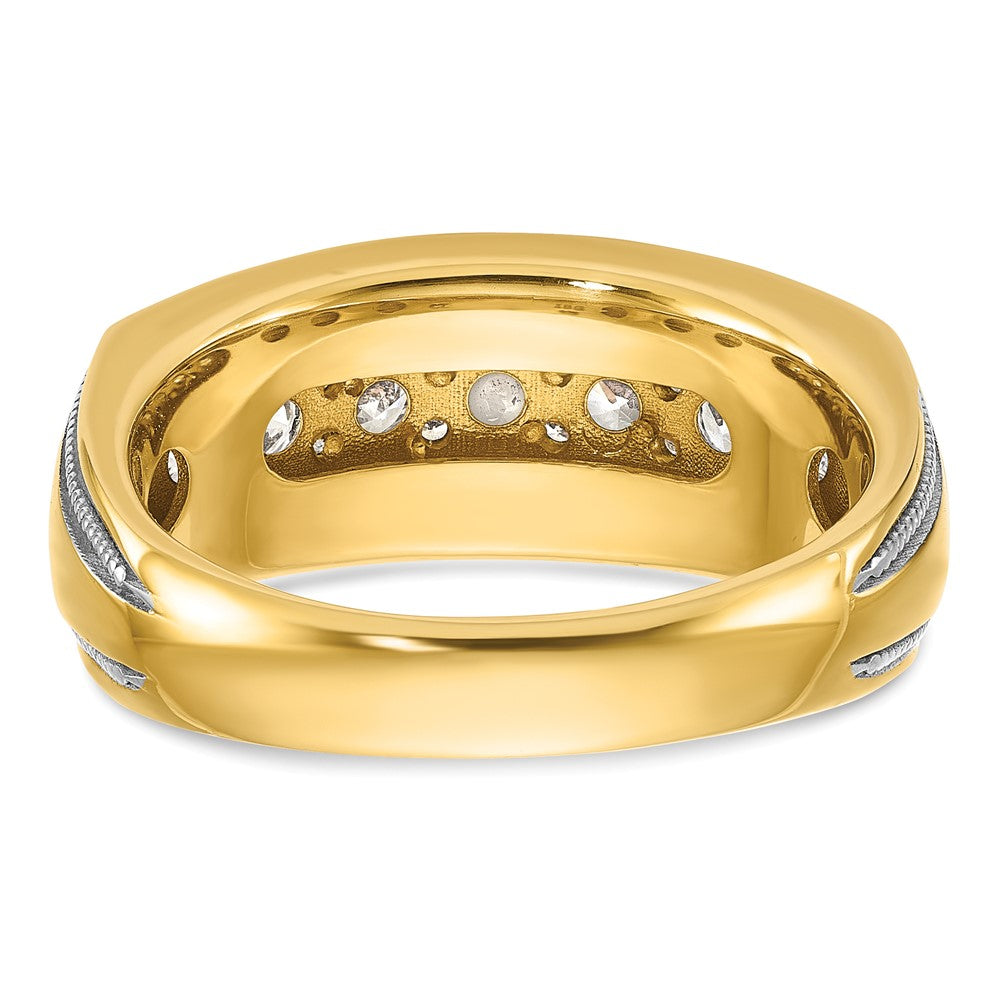 IBGoodman 14k with White Rhodium Men's Polished and Milgrain 1 Carat AA Quality Diamond Ring