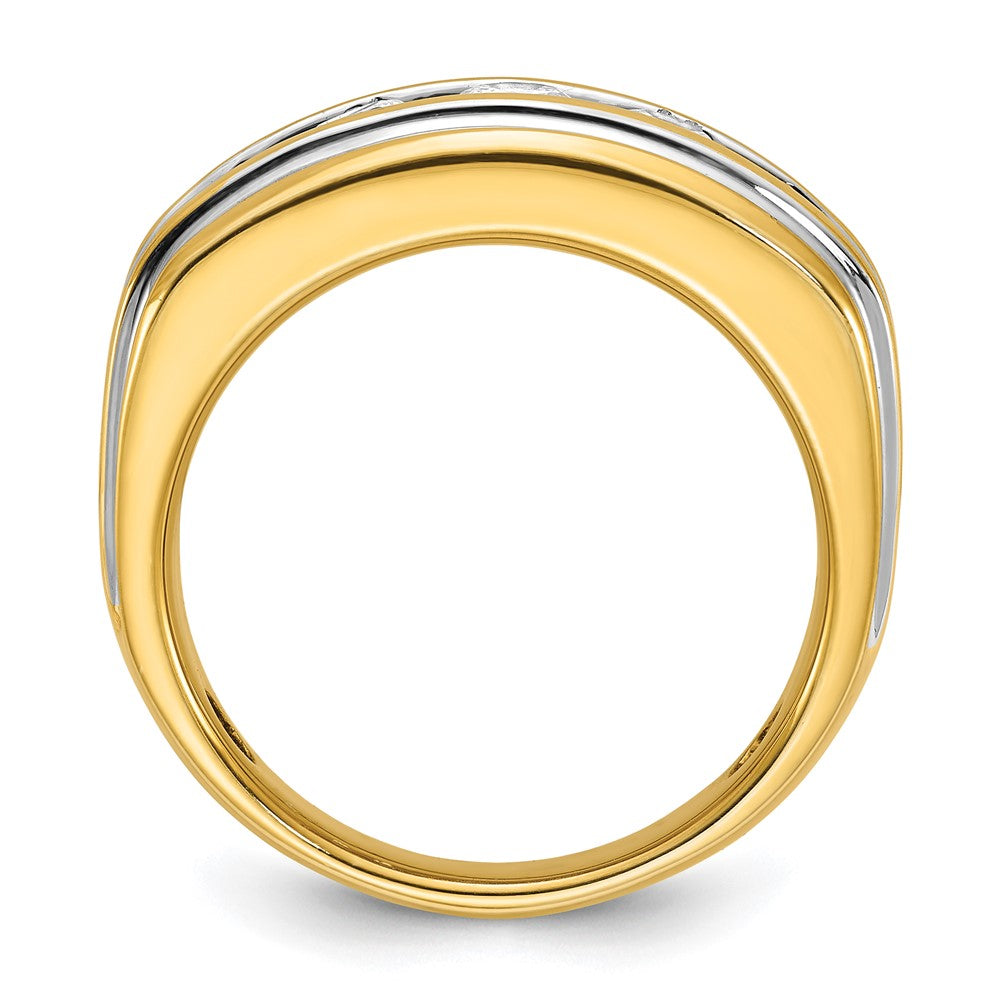 IBGoodman 14k with White Rhodium Men's Polished and Grooved 1 Carat AA Quality Diamond Ring