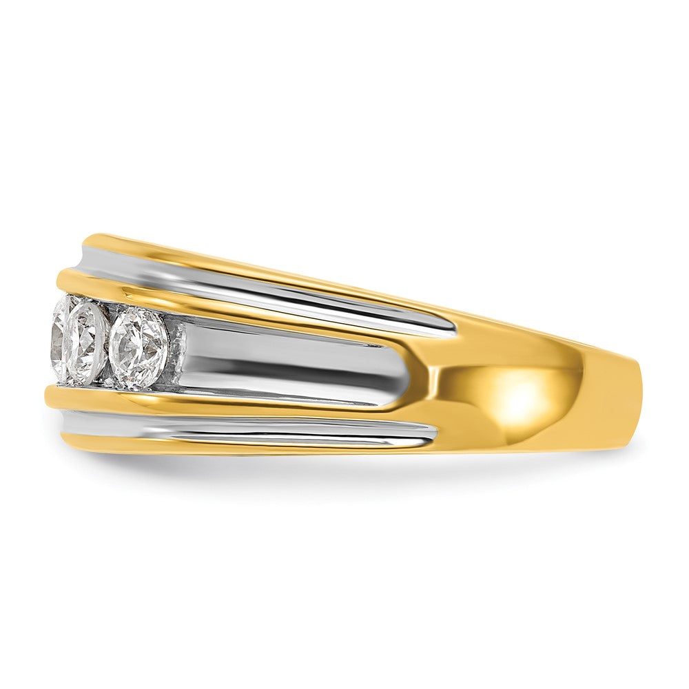 IBGoodman 14k with White Rhodium Men's Polished and Grooved 1 Carat AA Quality Diamond Ring