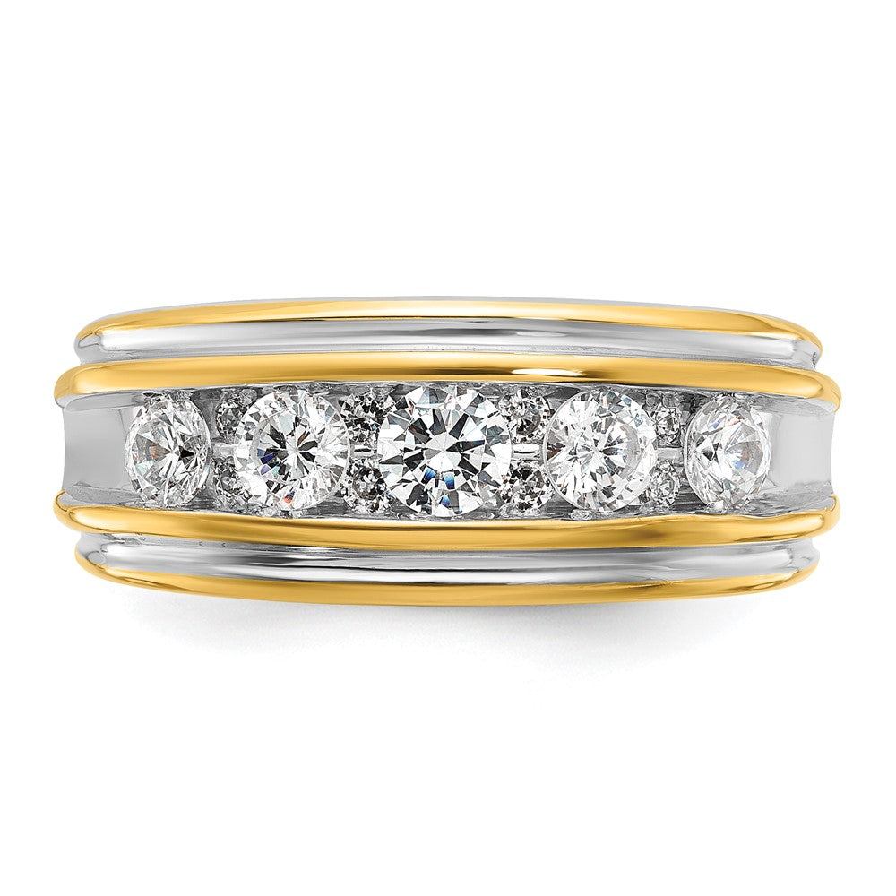IBGoodman 14k with White Rhodium Men's Polished and Grooved 1 Carat AA Quality Diamond Ring