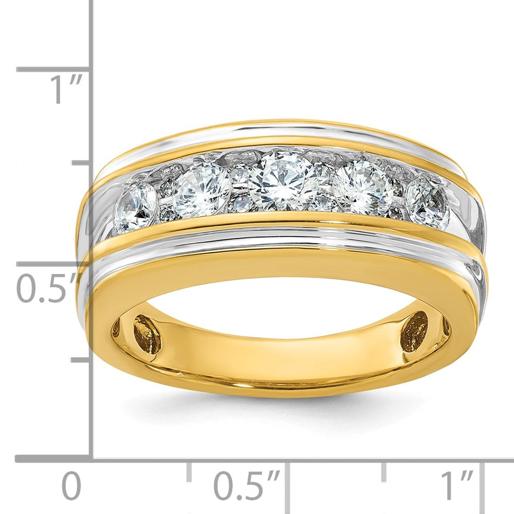 IBGoodman 14k with White Rhodium Men's Polished and Grooved 1 Carat AA Quality Diamond Ring