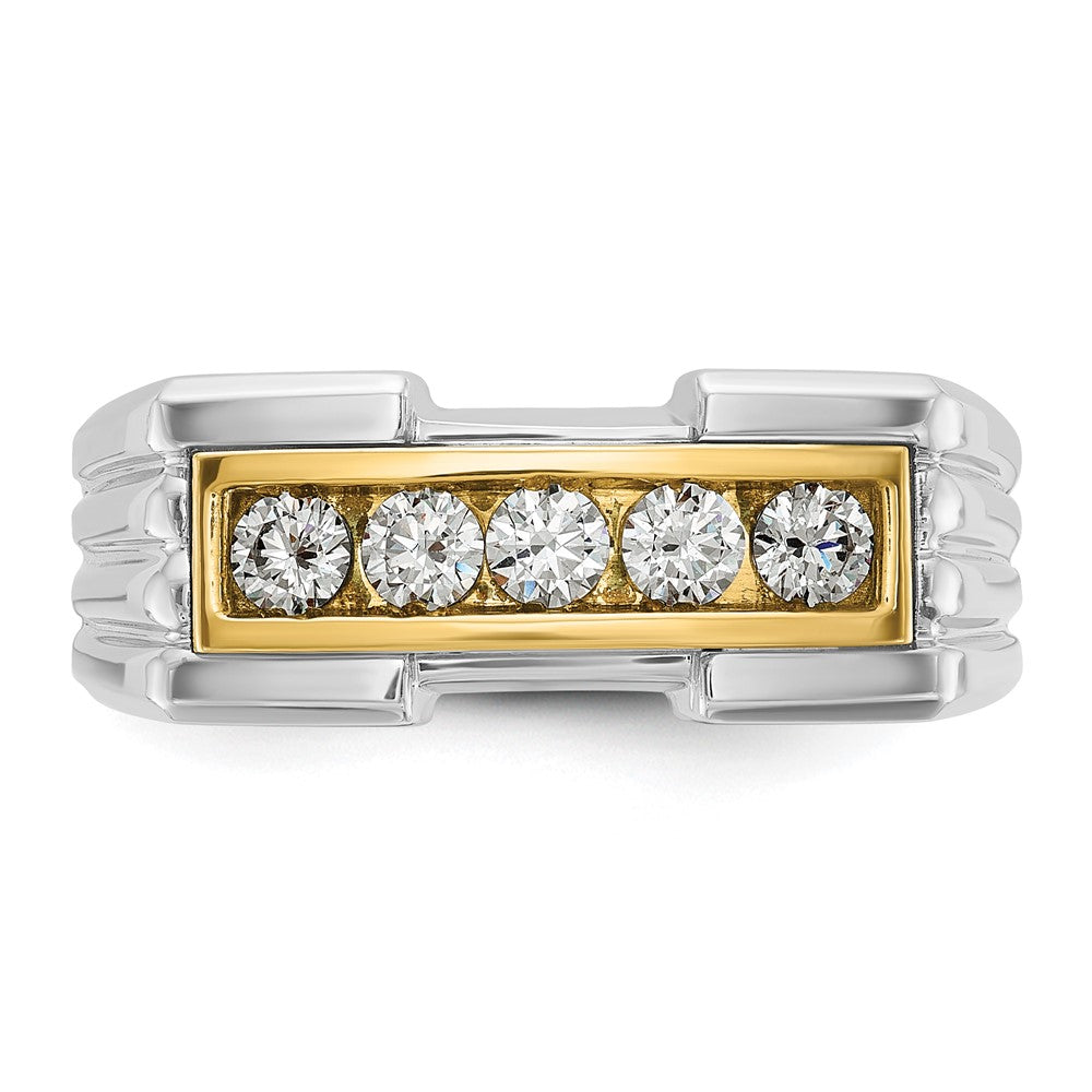 IBGoodman 14k Two-tone Men's Polished and Grooved 5-Stone Ring Mounting