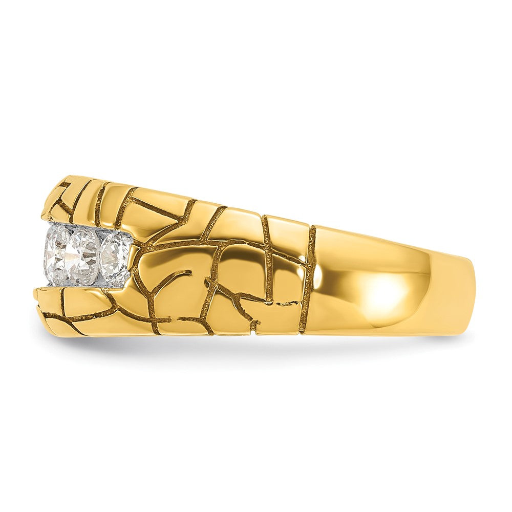 IBGoodman 14k Men's Polished and Nugget Texture 7-Stone 1 Carat AA Quality Diamond Ring