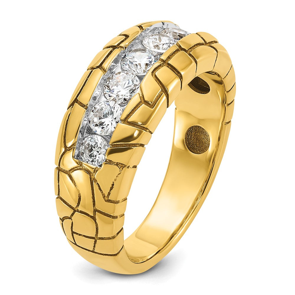 IBGoodman 14k Men's Polished and Nugget Texture 7-Stone 1 Carat AA Quality Diamond Ring