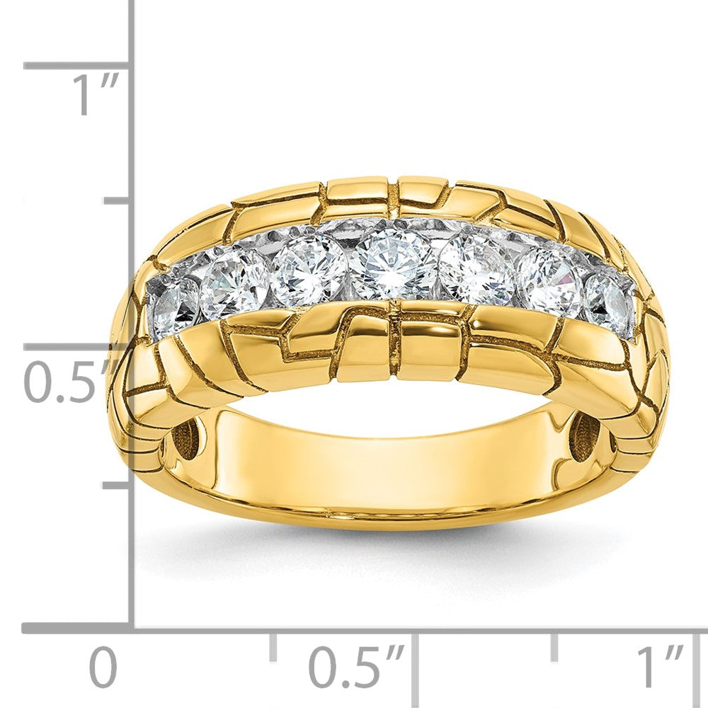 IBGoodman 14k Men's Polished and Nugget Texture 7-Stone 1 Carat AA Quality Diamond Ring