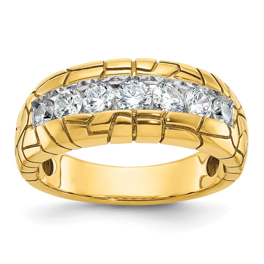 IBGoodman 14k Men's Polished and Nugget Texture 7-Stone 1 Carat AA Quality Diamond Ring