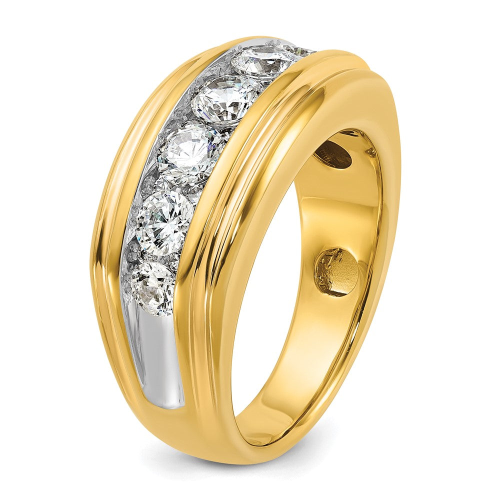 IBGoodman 14k with White Rhodium Men's Polished and Grooved 2 Carat AA Quality Diamond Ring