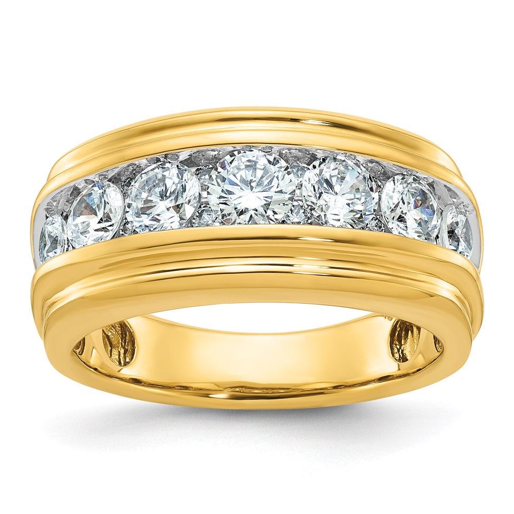 IBGoodman 14k with White Rhodium Men's Polished and Grooved 2 Carat AA Quality Diamond Ring