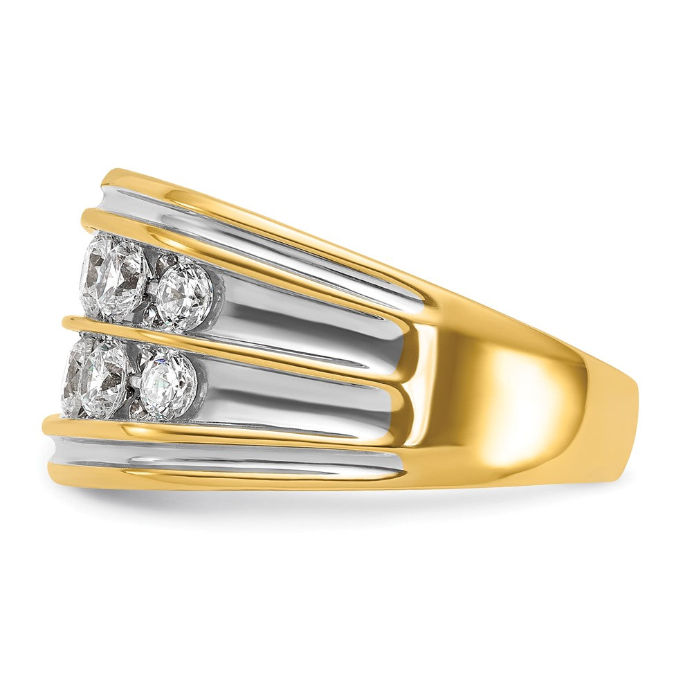 IBGoodman 14k with White Rhodium Men's Polished and Grooved 2-Row 2 Carat AA Quality Diamond Ring