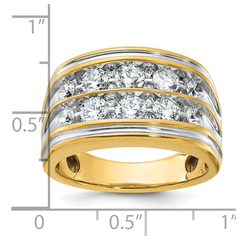 IBGoodman 14k with White Rhodium Men's Polished and Grooved 2-Row 2 Carat AA Quality Diamond Ring