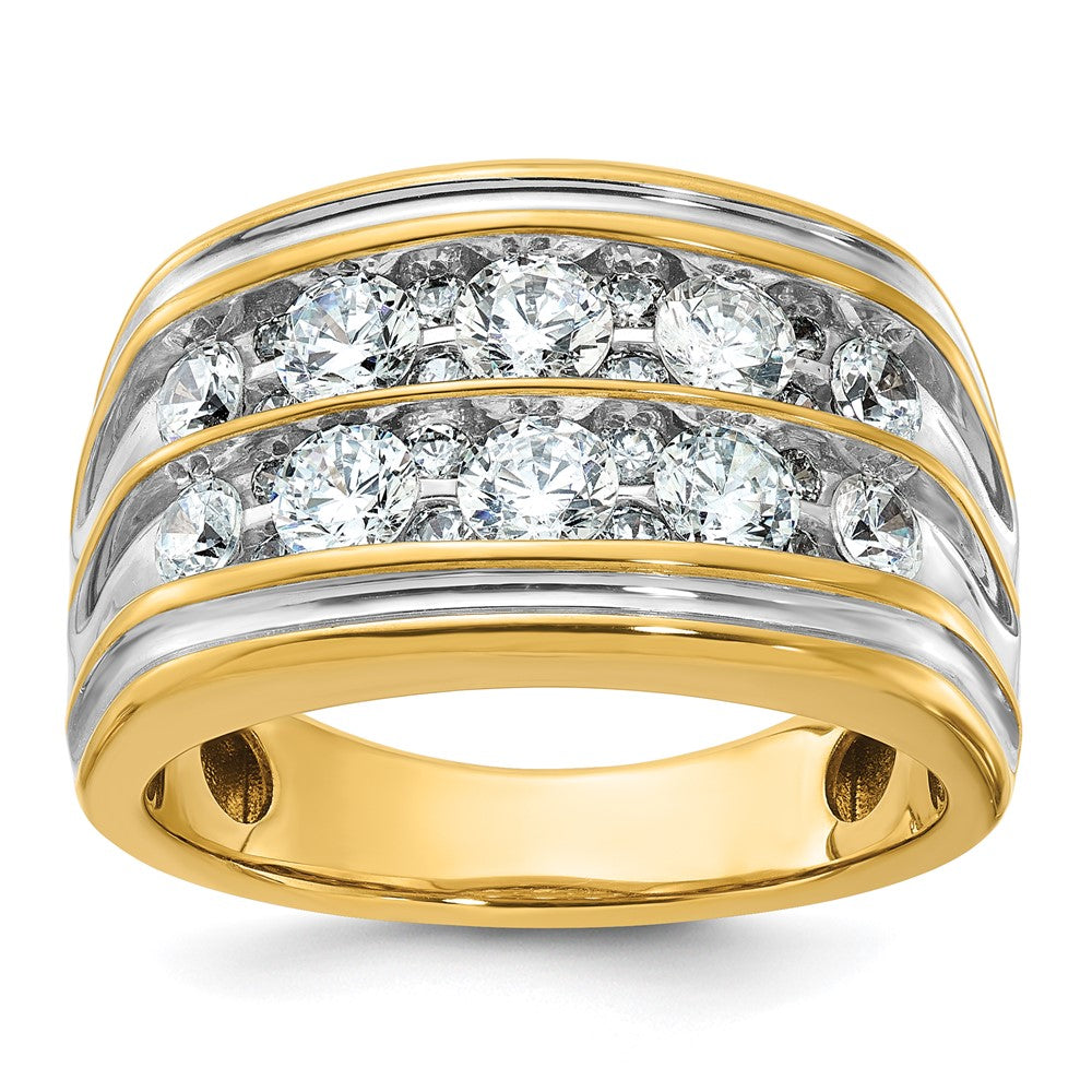 IBGoodman 14k with White Rhodium Men's Polished and Grooved 2-Row 2 Carat AA Quality Diamond Ring