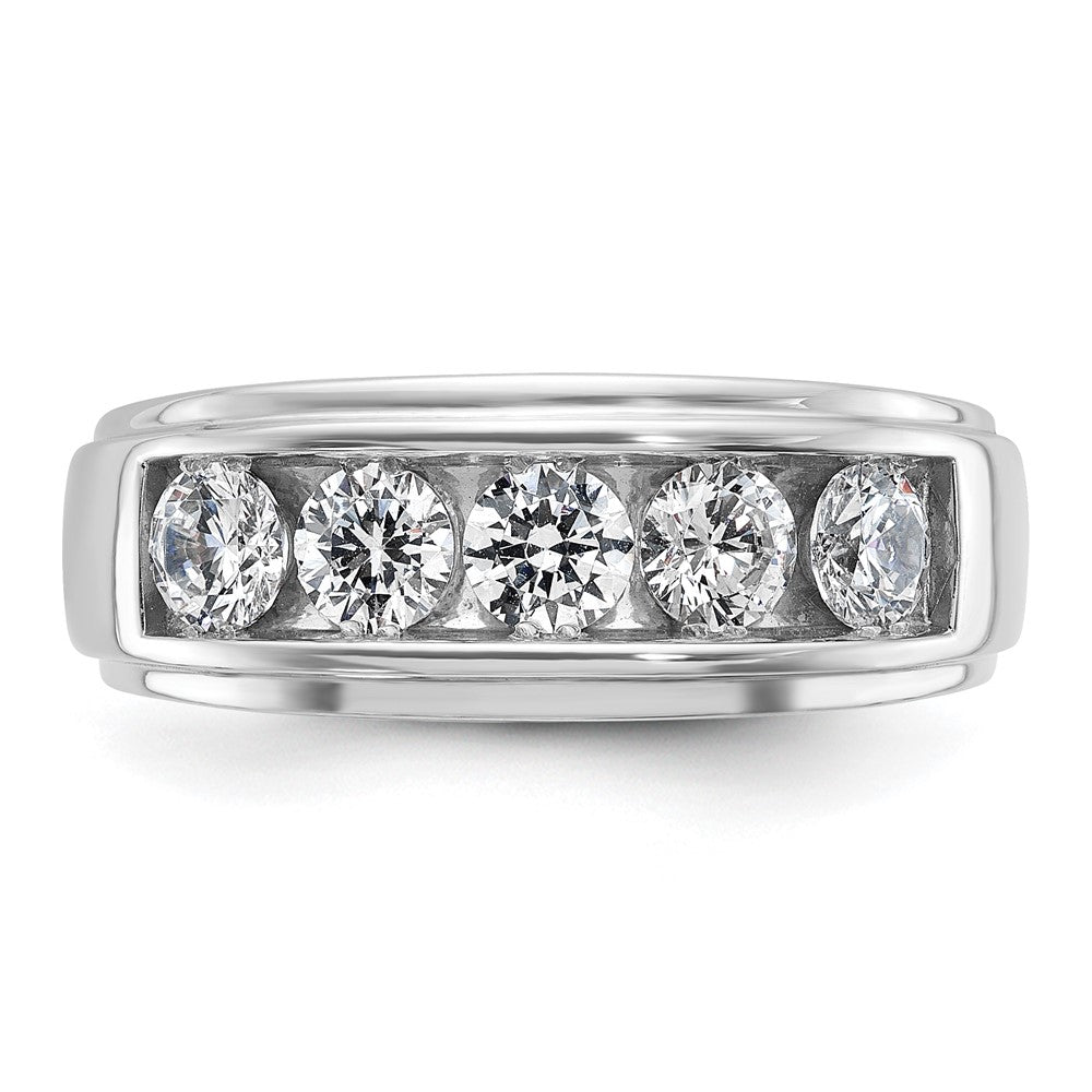 IBGoodman 14k White Gold Men's Polished and Grooved 5-Stone 1 1/5 Carat AA Quality Diamond Ring