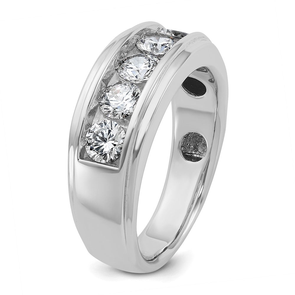 IBGoodman 14k White Gold Men's Polished and Grooved 5-Stone 1 1/5 Carat AA Quality Diamond Ring