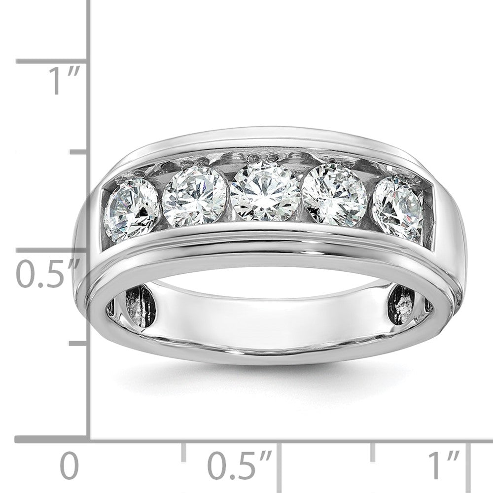 IBGoodman 14k White Gold Men's Polished and Grooved 5-Stone 1 1/5 Carat AA Quality Diamond Ring