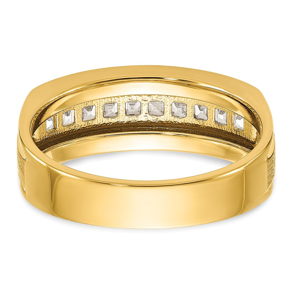 IBGoodman 14k Men's Polished and Satin Square 10-Stone 1/2 Carat AA Quality Diamond Ring