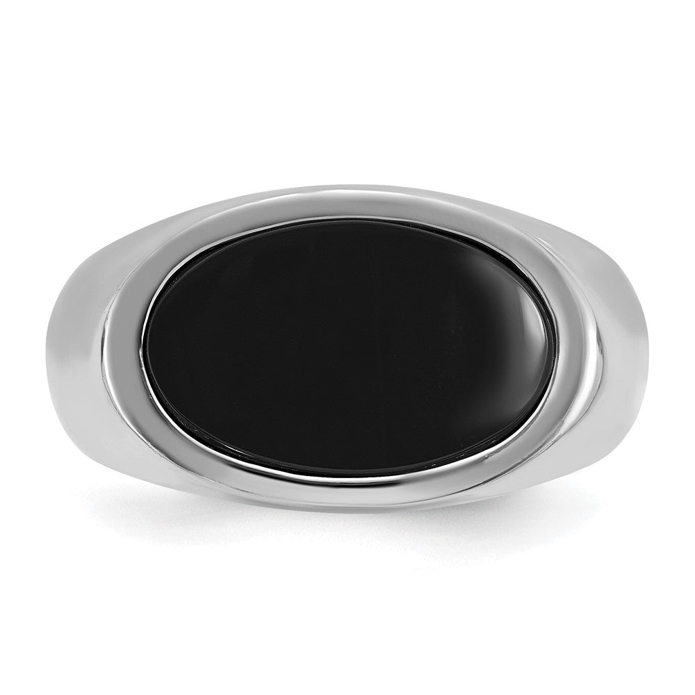 14k White Gold IBGoodman Men's East-West Oval Onyx Complete Ring