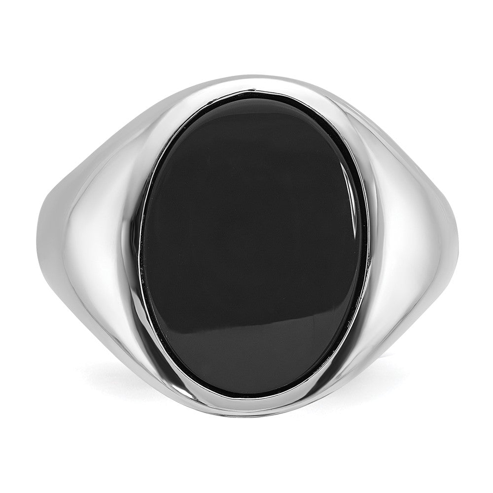 14k White Gold IBGoodman Men's Oval Onyx Complete Ring