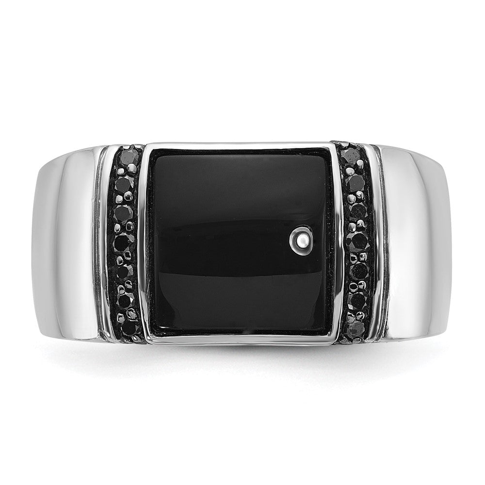 14k White Gold IBGoodman Men's Onyx and 1/4 carat Black Diamond Complete Ring