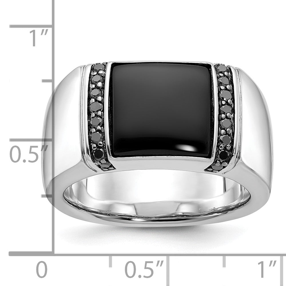 14k White Gold IBGoodman Men's Onyx and 1/4 carat Black Diamond Complete Ring