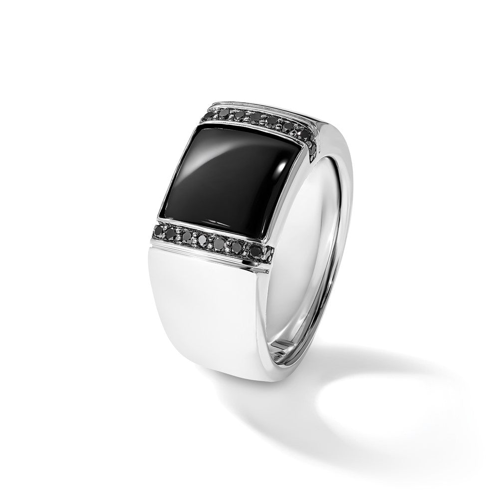 14k White Gold IBGoodman Men's Onyx and 1/4 carat Black Diamond Complete Ring