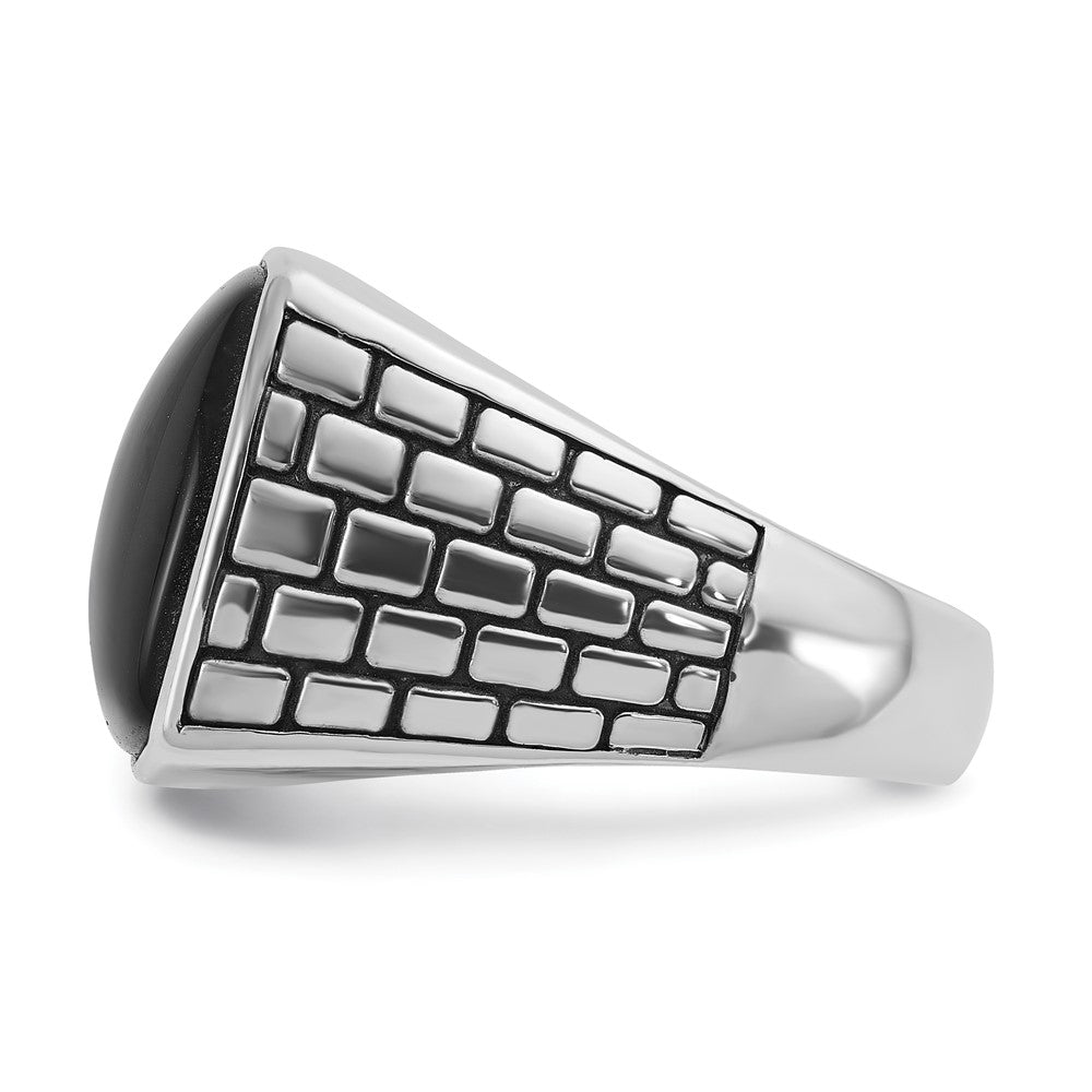 14k White Gold IBGoodman Men's Antiqued Onyx Complete Ring