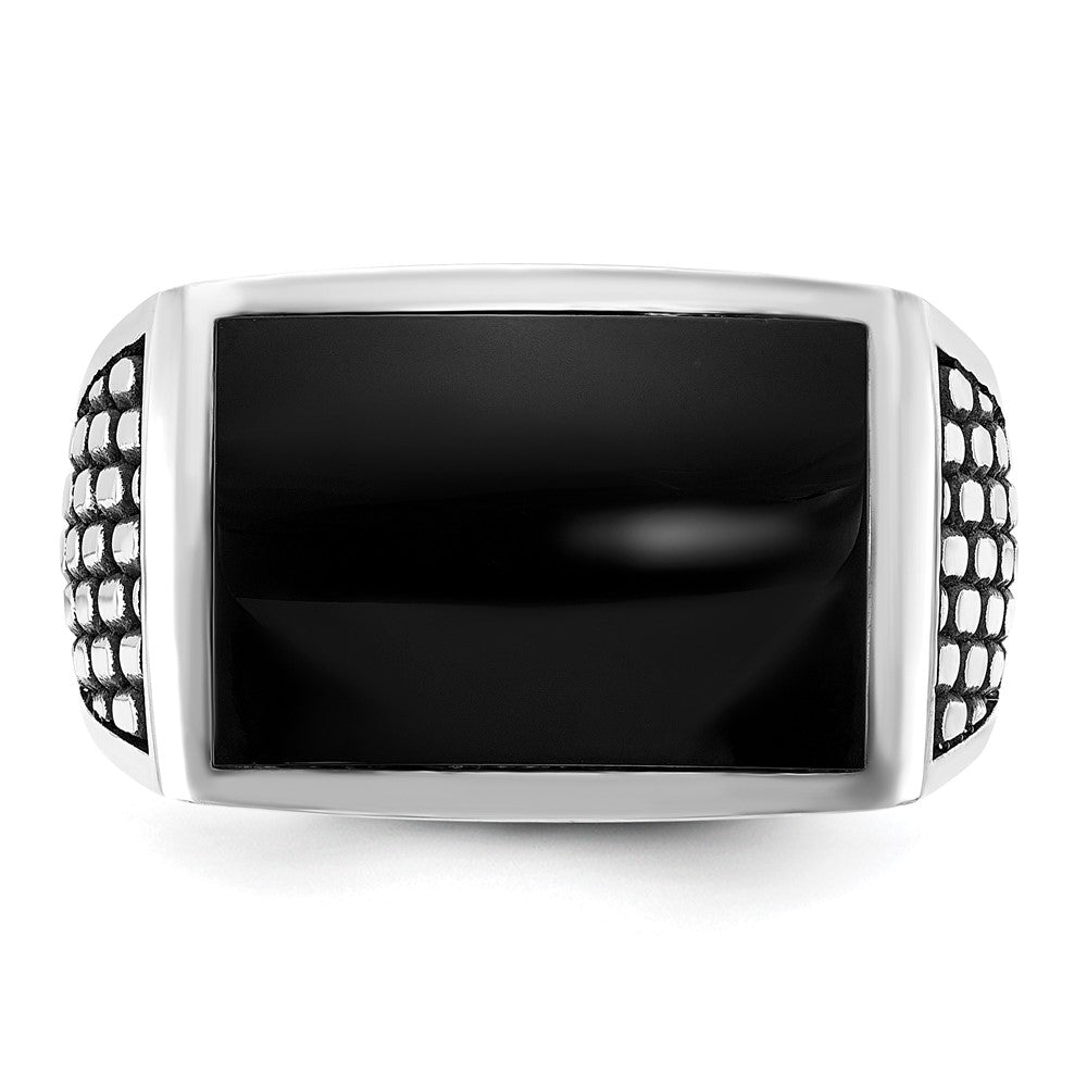 IBGoodman 14k White Gold with Black Rhodium Men's Polished and Textured Onyx Ring